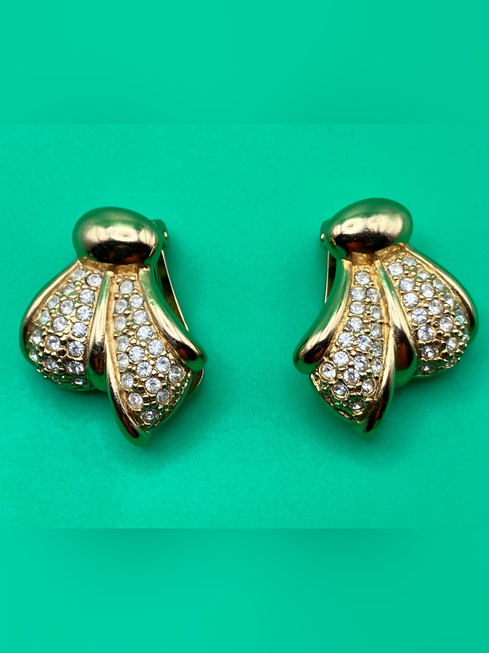 Vintage Christian Dior Gold Tone Rhinestone Clip-On Earrings